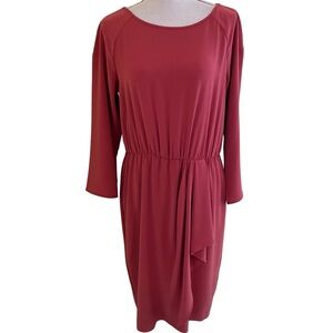 St. John Terra Cotta Bateau Neckline Dress with Draped Skirt 12